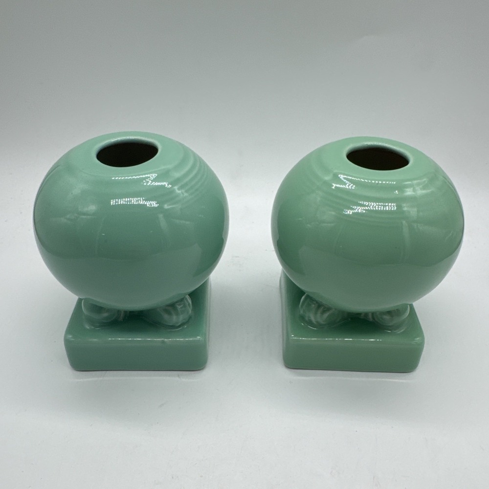 Fiestaware Sea Mist Bulb Candle Holder Set of 2 - Signed Fiesta- Hilton. USA